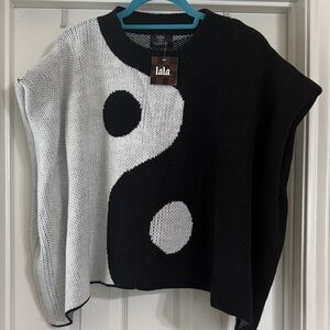 Dressed in LALA Black & White Yin Yang Knit Poncho Sweater